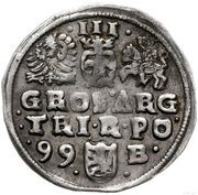 Trojak / 3 Grosze - Sigismund III Vasa Bydgoszcz; Lewart arms, B mint mark, Polish–Lithuanian Commonwealth, 1598-1601 reverse image