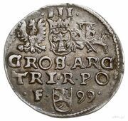 Trojak / 3 Grosze - Sigismund III Vasa Wschowa; Lewart arms, F mint mark, Polish–Lithuanian Commonwealth, 1598-1601 reverse image