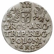 Trojak / 3 Grosze - Sigismund III Vasa Kraków; Lewart arms obverse, Polish–Lithuanian Commonwealth, 1601-1606 reverse image
