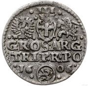 Trojak / 3 Grosze - Sigismund III Vasa Kraków; bust right, Lewart arms reverse, Polish–Lithuanian Commonwealth, 1606-1607 reverse image
