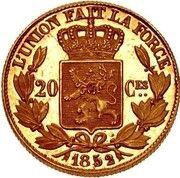 20 Centimes - Léopold I Pattern, Belgium, 1852 reverse image