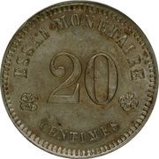 20 Centimes Pattern, Belgium, 1859 reverse image