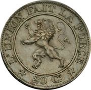 20 Centimes - Léopold I, Belgium, 1860-1861 reverse image