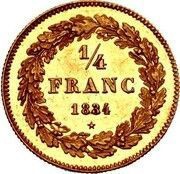 ¼ Franc - Léopold I Pattern, Belgium, 1834 reverse image