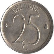 25 Centimes - Baudouin I French text, Belgium, 1964-1975 reverse image
