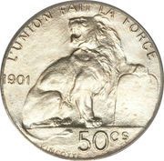 50 Centimes - Léopold II French text, Belgium, 1901 reverse image