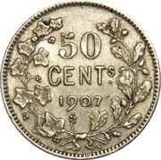 50 Centimes - Léopold II French text, Belgium, 1907-1909 reverse image