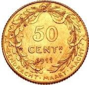 50 Centimes - Albert I Pattern - Dutch text, Belgium, 1911 reverse image