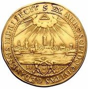 Pięciodukat gdański - Jan II Kazimierz Waza Gdańsk mint, Polish–Lithuanian Commonwealth, 1656 reverse image