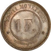 1 Franc - Léopold I Pattern, Belgium, 1859 reverse image