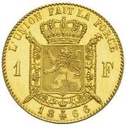 1 Franc - Léopold II Pattern, Belgium, 1866 reverse image