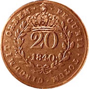 20 Réis - Luiz I Countermark "BIG CROWN" over 20 Réis - Maria II, Mozambique obverse image