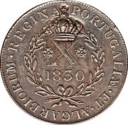 20 Réis - Luis I Countermark "BIG CROWN" over X Réis - Maria II, Azores, Portugal, 1871 reverse image