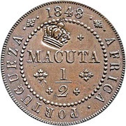 40 Réis - Luiz I Countermark "BIG CROWN" over ½ Macuta - Maria II, Angola obverse image