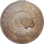 300 Réis - Luis I Countermark "BIG CROWN" over "500 Réis - Pedro II, Brazil" obverse image