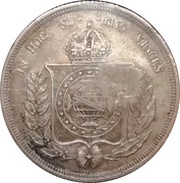 300 Réis - Luis I Countermark "BIG CROWN" over "500 Réis - Pedro II, Brazil" reverse image