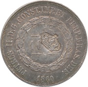 600 Réis - Luis I Countermark "BIG CROWN" over "1000 Réis - Pedro II, Brazil" obverse image