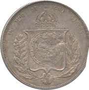 600 Réis - Luis I Countermark "BIG CROWN" over "1000 Réis - Pedro II, Brazil" reverse image
