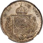 1200 Réis - Luis I Countermark "BIG CROWN" over "2000 Réis - Pedro II, Brazil" reverse image