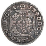 100 Réis - Luiz I Countermark "CROWNED G.P." over 3 Vinténs, Portugal obverse image
