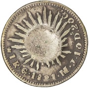 120 Réis - Luis I Countermark "CROWNED G.P." over 1 Real - Mexico Republic", Portugal, 1887 reverse image