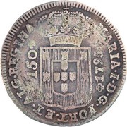 200 Réis - Luis I Countermark "CROWNED G.P." over "150 Réis - Maria I, Azores" obverse image