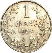1 Franc - Léopold II French text, Belgium, 1904-1909 reverse image