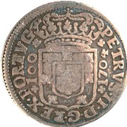 200 Réis - Luis I Countermark "CROWNED G.P." over 6 Vinténs - Pedro II, Porto, Portugal, 1887 reverse image