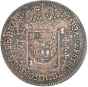 200 Réis - Luis I Countermark "CROWNED G.P." over "160 Réis - Maria I and Pedro III, Brazil" obverse image