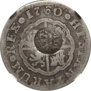 300 Réis - Luís I Countermark "Crowned G.P." over 2 Reales - Carlos III, Spain obverse image