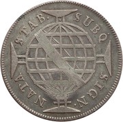 600 Réis Countermark "GP" over "640 Réis; Brazil", Portugal, 1887 reverse image