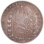 600 Réis - Luis I Countermarked issue over "640 Réis - Pedro I; Brazil" reverse image
