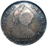 600 Réis Countermarked over 4 Reales - Carlos III; Bolívia, Portugal, 1887 reverse image