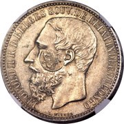 1200 Réis - Luis I Countermark "Crowned G.P." over 5 Francs - Congo Free State obverse image