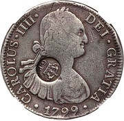 1200 Réis - Luis I Countermark "Crowned G.P." over 8 Reales - Carlos IIII; Spain obverse image