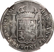 1200 Réis - Luis I Countermark "Crowned G.P." over 8 Reales - Carlos IIII; Spain, Portugal, 1887 reverse image