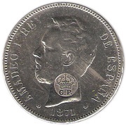 1200 Reis - Luiz I countermarked issue with fake stamp obverse image