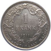 1 Franc - Albert I Dutch text, Belgium, 1910-1918 reverse image
