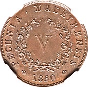5 Réis - Maria II, Portugal, 1850 reverse image
