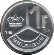 1 Franc - Baudouin I French text, Belgium, 1989-1993 reverse image