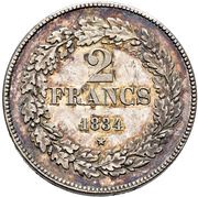 2 Francs - Léopold I, Belgium, 1834-1844 reverse image
