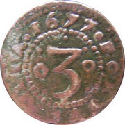 3 Réis - Pedro Prince Regent, Portugal, 1675-1677 reverse image