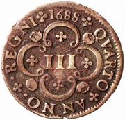 III Réis - Pedro II Pattern, Portugal, 1688 reverse image
