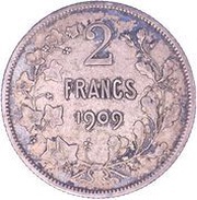 2 Francs - Léopold II French text, Belgium, 1904-1909 reverse image