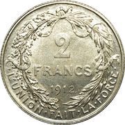 2 Francs - Albert I French text, Belgium, 1910-1912 reverse image