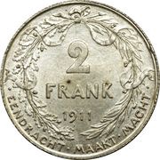 2 Francs - Albert I Dutch text, Belgium, 1911-1912 reverse image
