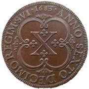 X Réis - Pedro Prince Regent, Portugal, 1683 reverse image