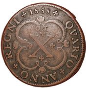 X Réis - Pedro II Pattern, Portugal, 1688 reverse image