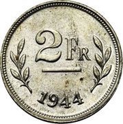2 Francs Allied Occupation Coinage; silver, Belgium, 1944 reverse image