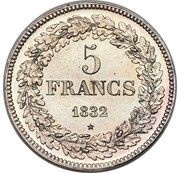 5 Francs - Léopold I Pattern, Belgium, 1832 reverse image